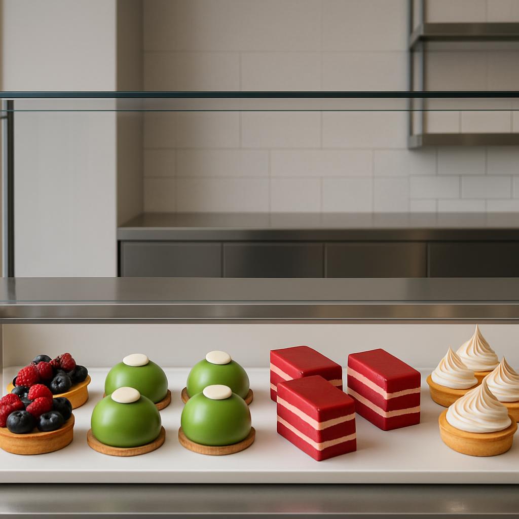 Path através de um vidro carregado de pastéis alimentares.